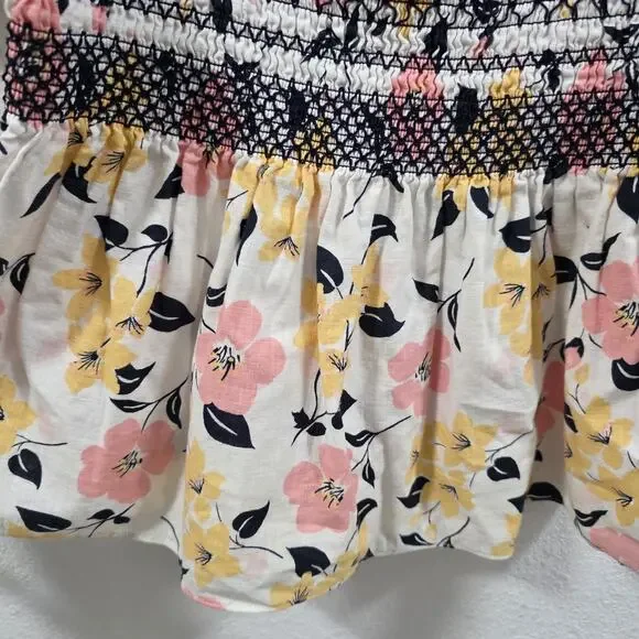 Kate Spade New York Floral Smocked Top Womens Medium Puff Sleeve Cotton Blouse - Picture 7 of 11